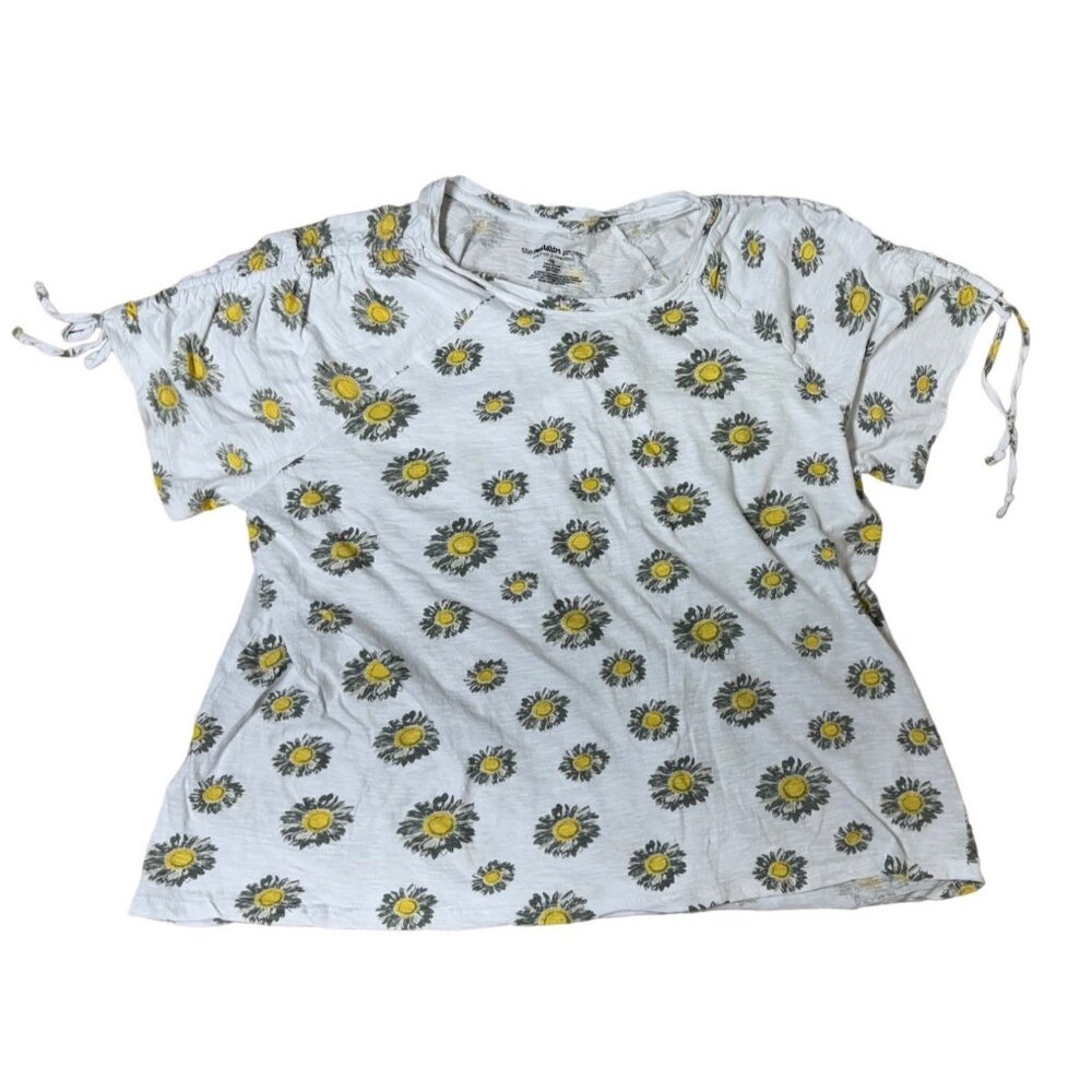 Womens 1X Sunflower Tie-Sleeve Top By The Sweatshirt Project